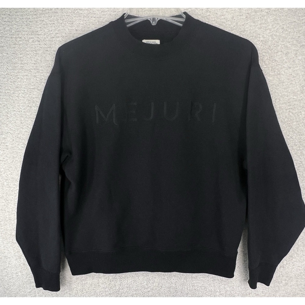 Mejuri Sweatshirt Womens XS Black Tonal Embossed‎ Logo Fleece Made in Canada EUC